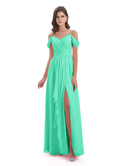 Brenna Off The Shoulder Chiffon Long Bridesmaid Dresses