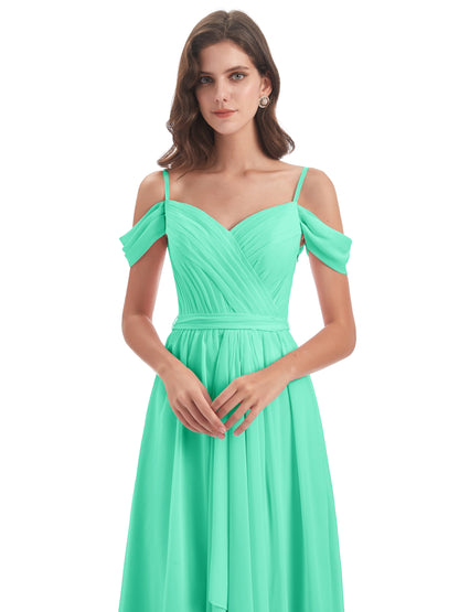 Brenna Off The Shoulder Chiffon Long Bridesmaid Dresses