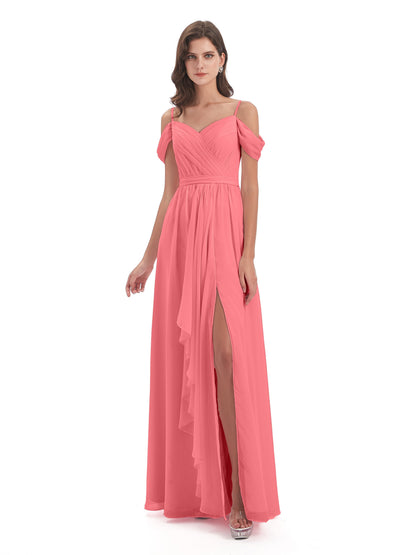 Brenna Off The Shoulder Chiffon Long Bridesmaid Dresses