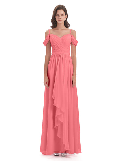 Brenna Off The Shoulder Chiffon Long Bridesmaid Dresses