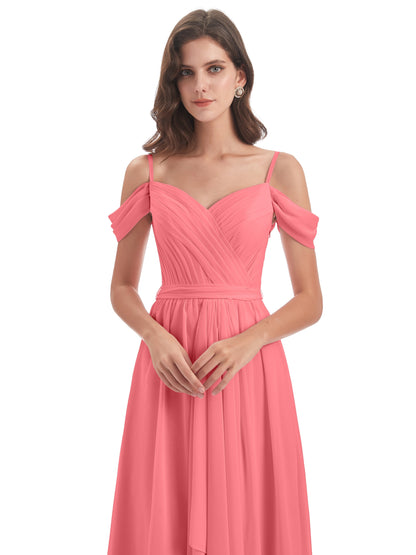 Brenna Off The Shoulder Chiffon Long Bridesmaid Dresses
