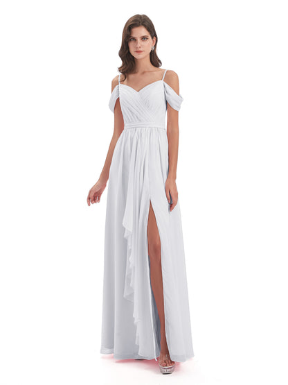 Brenna Off The Shoulder Chiffon Long Bridesmaid Dresses