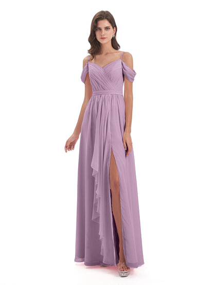 Brenna Off The Shoulder Chiffon Long Bridesmaid Dresses