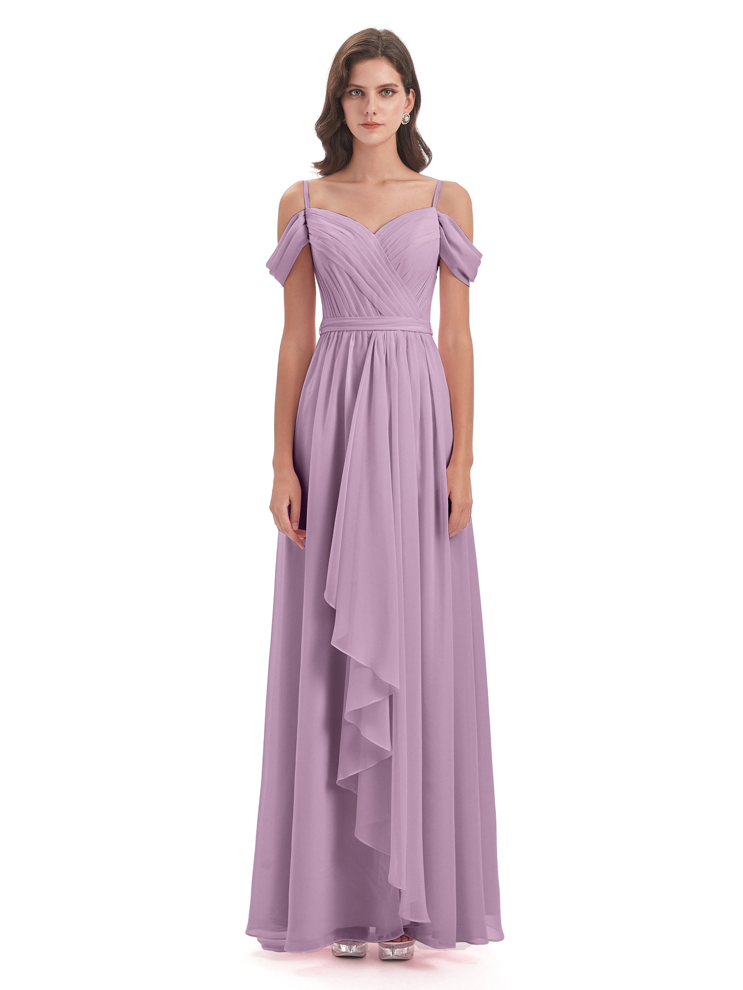 Brenna Off The Shoulder Chiffon Long Bridesmaid Dresses