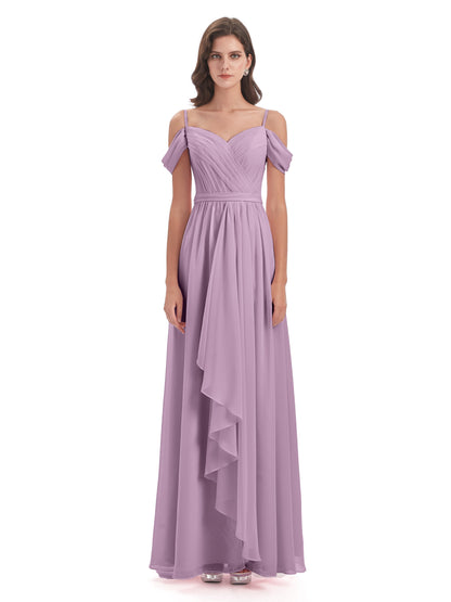 Brenna Off The Shoulder Chiffon Long Bridesmaid Dresses
