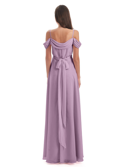 Brenna Off The Shoulder Chiffon Long Bridesmaid Dresses