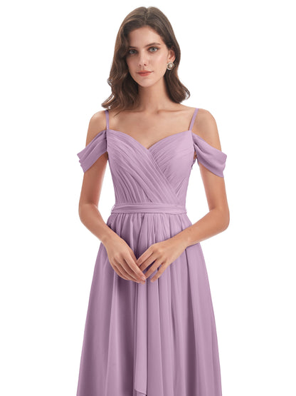 Brenna Off The Shoulder Chiffon Long Bridesmaid Dresses