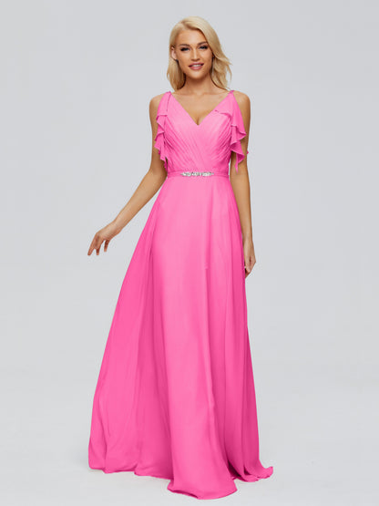 Brianna Straps V-back Chiffon Bridesmaid Dresses