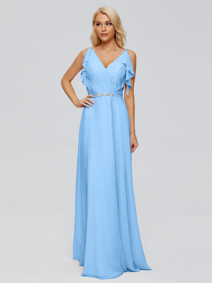 Brianna Straps V-back Chiffon Bridesmaid Dresses