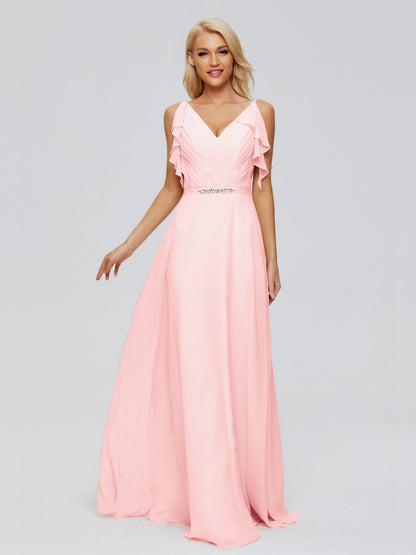 Brianna Straps V-back Chiffon Bridesmaid Dresses