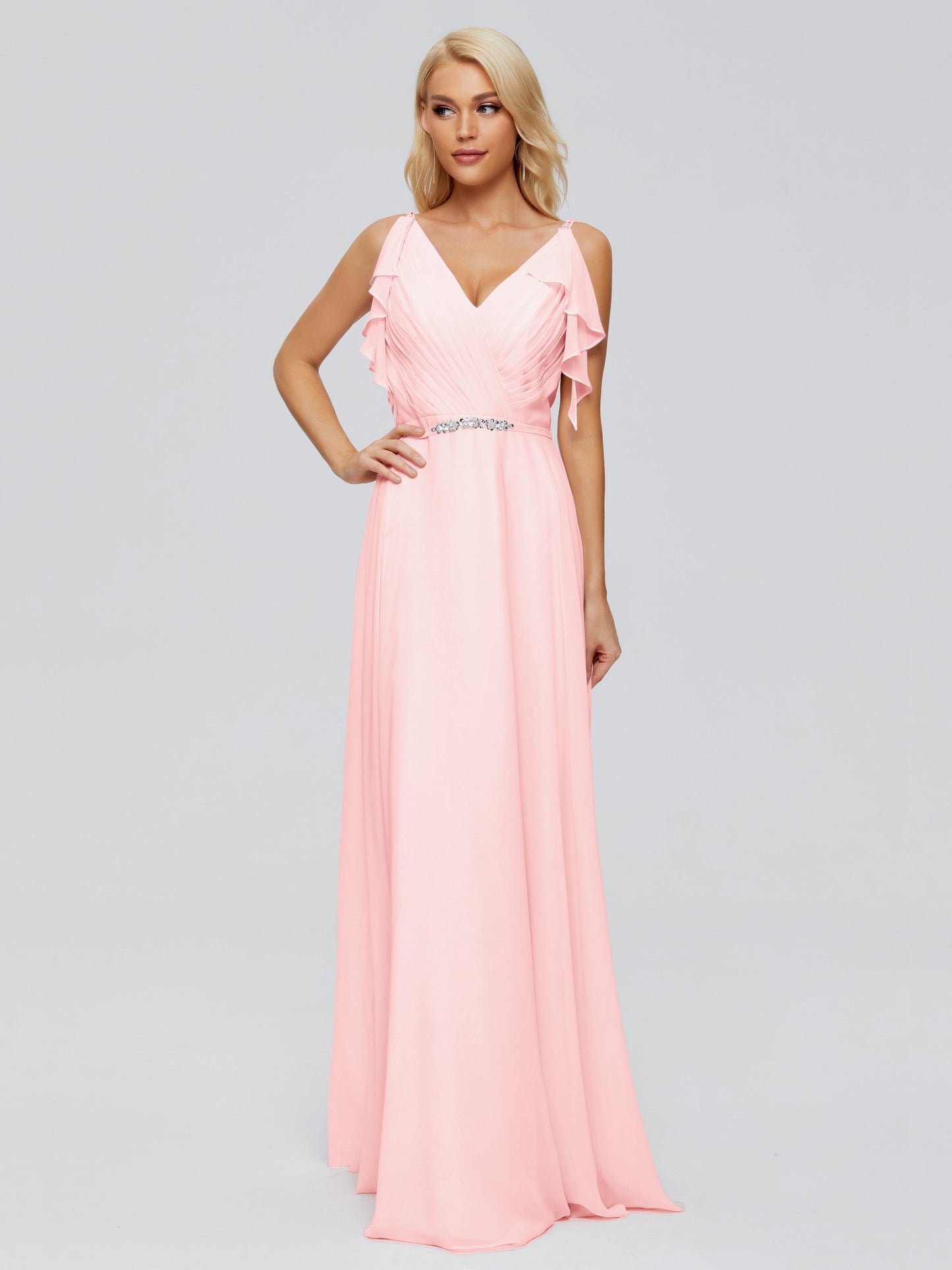 Brianna Straps V-back Chiffon Bridesmaid Dresses