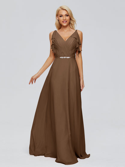 Brianna Straps V-back Chiffon Bridesmaid Dresses