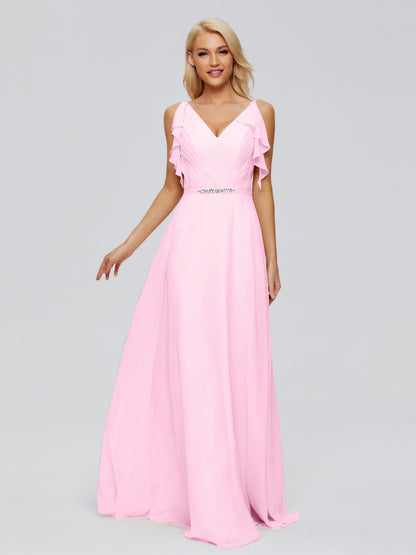 Brianna Straps V-back Chiffon Bridesmaid Dresses