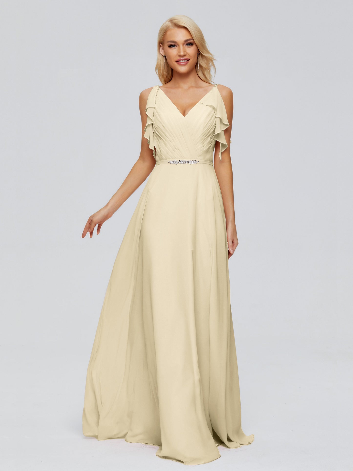 Brianna Straps V-back Chiffon Bridesmaid Dresses