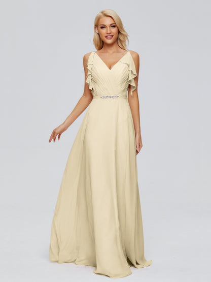 Brianna Straps V-back Chiffon Bridesmaid Dresses