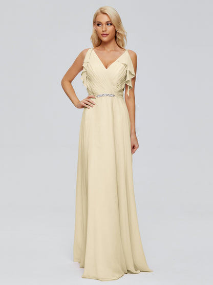 Brianna Straps V-back Chiffon Bridesmaid Dresses