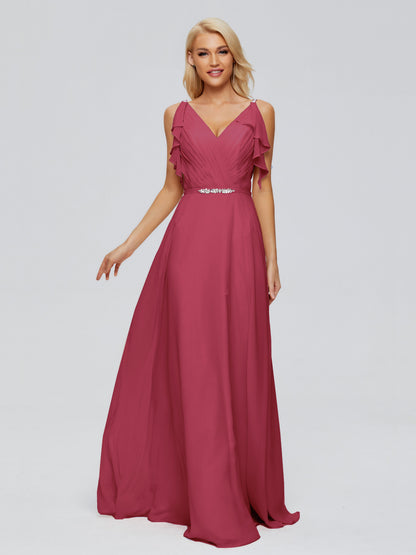 Brianna Straps V-back Chiffon Bridesmaid Dresses