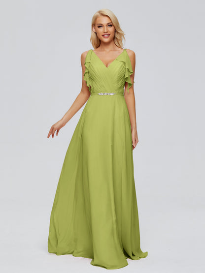 Brianna Straps V-back Chiffon Bridesmaid Dresses