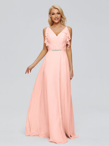 Brianna Straps V-back Chiffon Bridesmaid Dresses