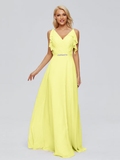 Brianna Straps V-back Chiffon Bridesmaid Dresses