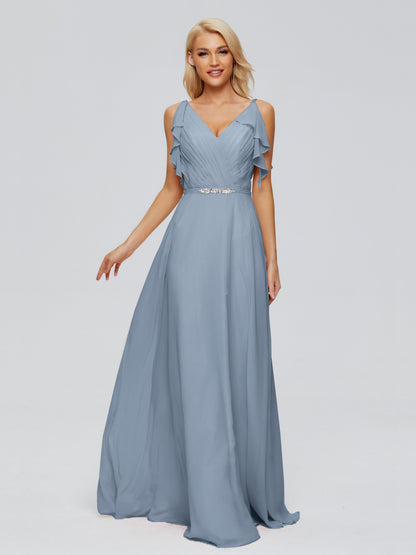 Brianna Straps V-back Chiffon Bridesmaid Dresses