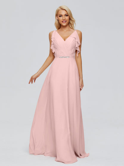 Brianna Straps V-back Chiffon Bridesmaid Dresses
