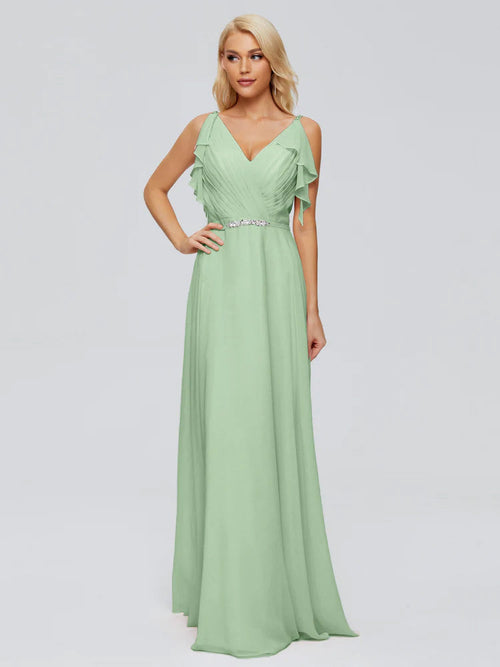 Brianna Straps V-back Chiffon Bridesmaid Dresses