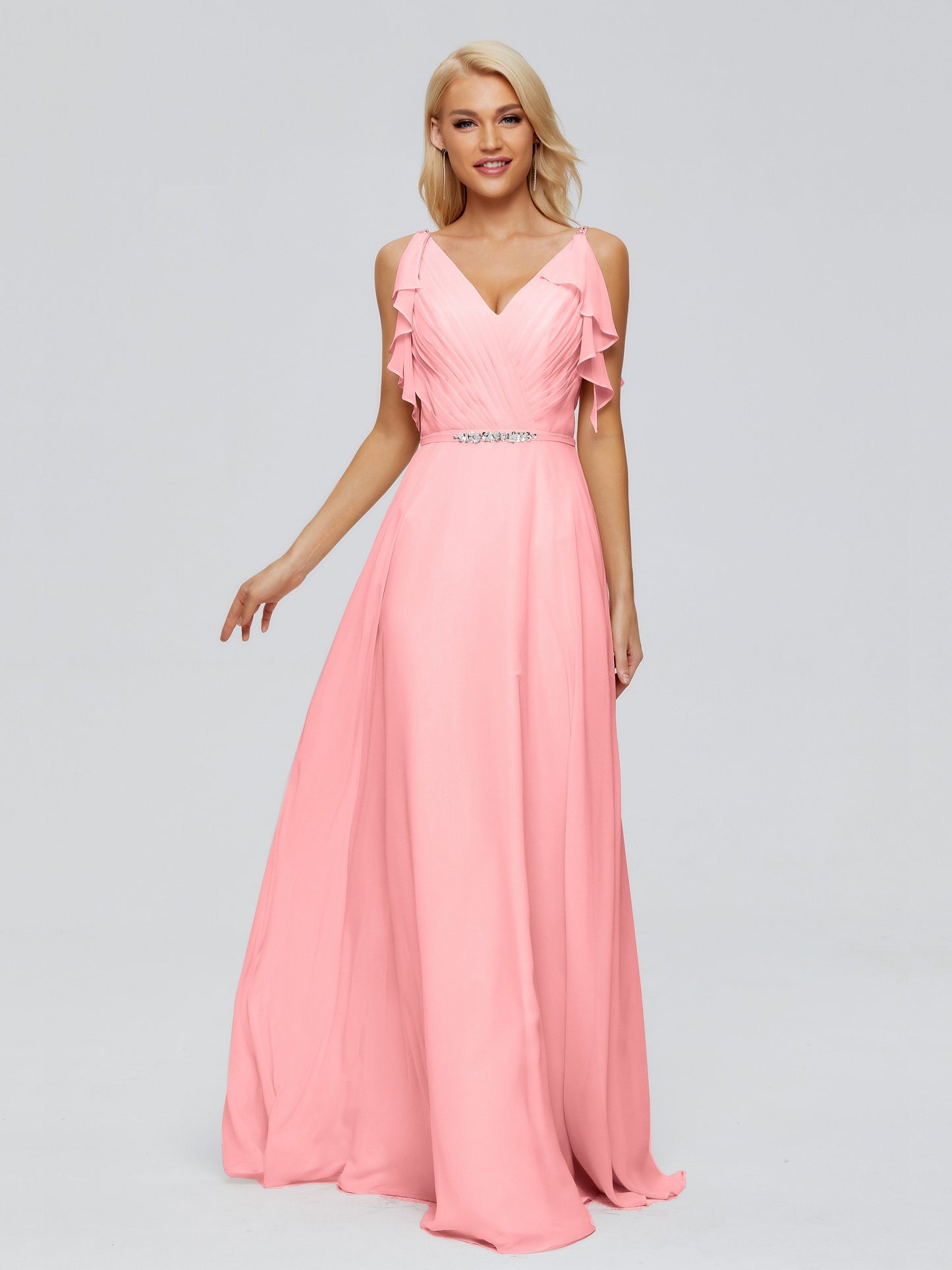 Brianna Straps V-back Chiffon Bridesmaid Dresses