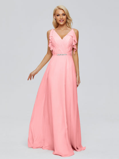 Brianna Straps V-back Chiffon Bridesmaid Dresses
