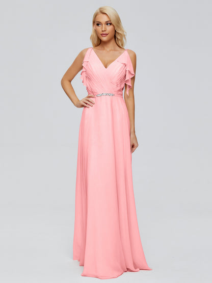 Brianna Straps V-back Chiffon Bridesmaid Dresses