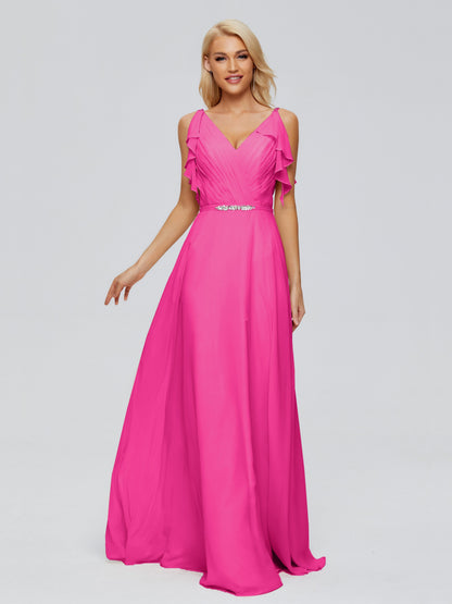 Brianna Straps V-back Chiffon Bridesmaid Dresses
