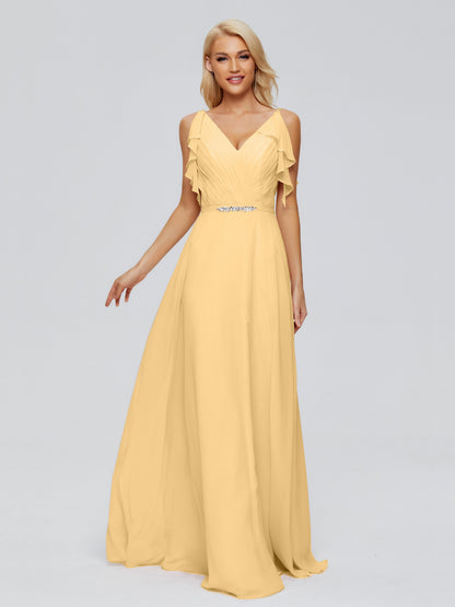 Brianna Straps V-back Chiffon Bridesmaid Dresses