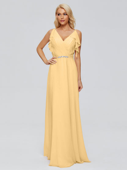Brianna Straps V-back Chiffon Bridesmaid Dresses