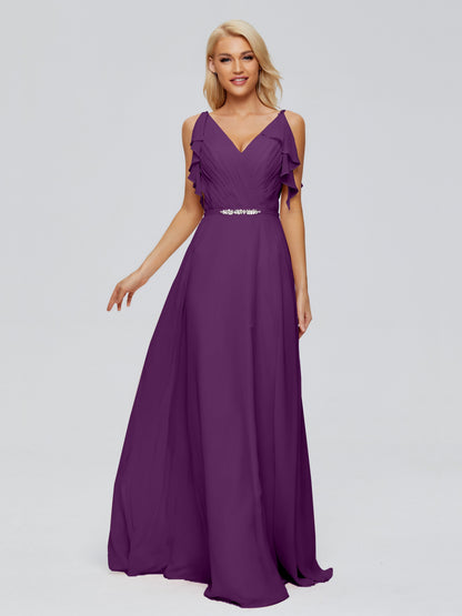 Brianna Straps V-back Chiffon Bridesmaid Dresses