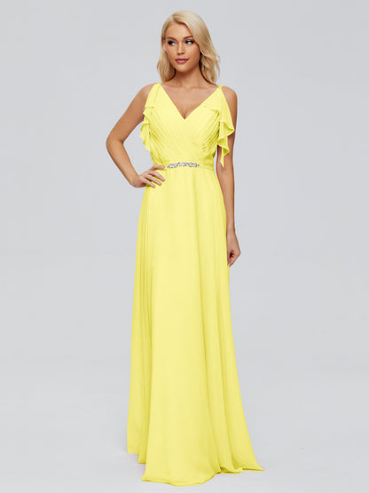 Brianna Straps V-back Chiffon Bridesmaid Dresses
