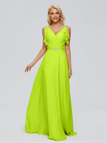 Brianna Straps V-back Chiffon Bridesmaid Dresses