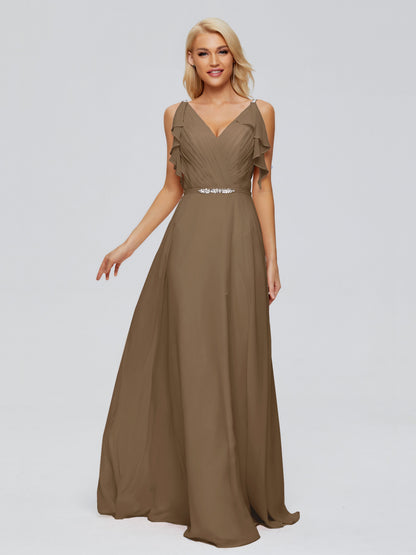 Brianna Straps V-back Chiffon Bridesmaid Dresses