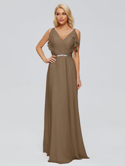 Brianna Straps V-back Chiffon Bridesmaid Dresses