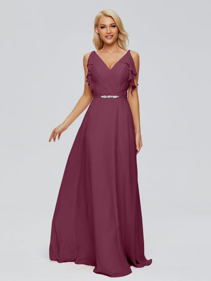 Brianna Straps V-back Chiffon Bridesmaid Dresses