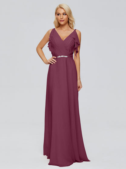 Brianna Straps V-back Chiffon Bridesmaid Dresses