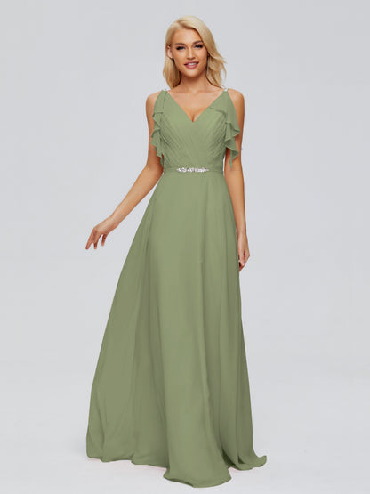 Brianna Straps V-back Chiffon Bridesmaid Dresses
