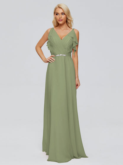 Brianna Straps V-back Chiffon Bridesmaid Dresses