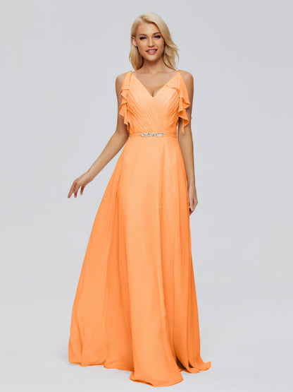 Brianna Straps V-back Chiffon Bridesmaid Dresses