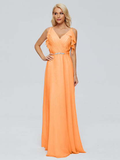 Brianna Straps V-back Chiffon Bridesmaid Dresses