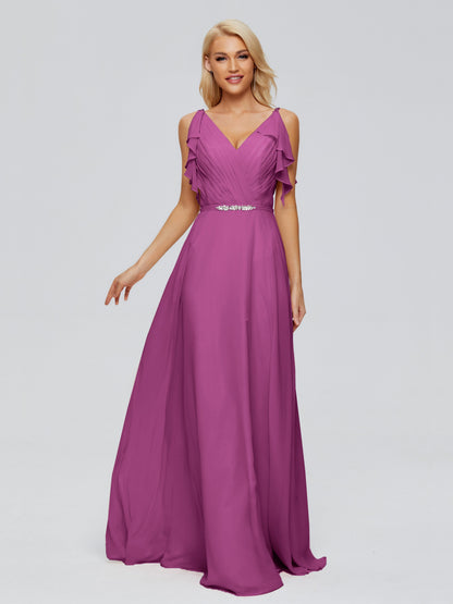 Brianna Straps V-back Chiffon Bridesmaid Dresses