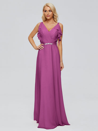Brianna Straps V-back Chiffon Bridesmaid Dresses