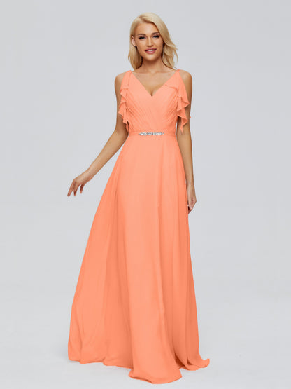 Brianna Straps V-back Chiffon Bridesmaid Dresses