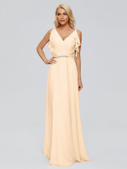 Brianna Straps V-back Chiffon Bridesmaid Dresses