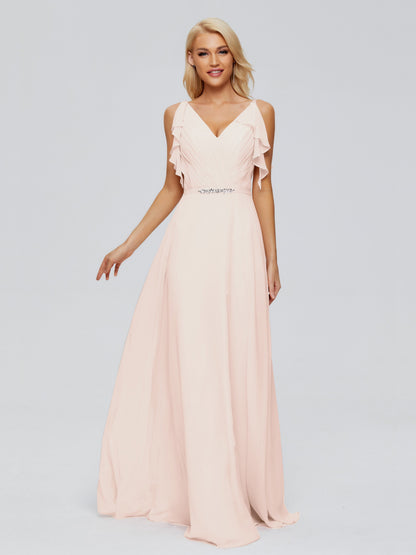 Brianna Straps V-back Chiffon Bridesmaid Dresses