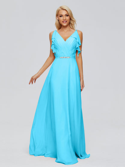 Brianna Straps V-back Chiffon Bridesmaid Dresses